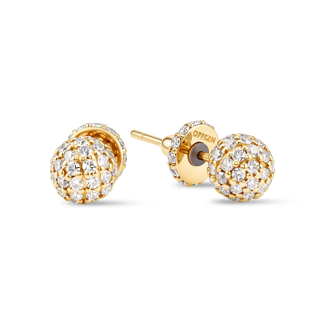 The Pavé Golf Ball Studs in 14K Gold