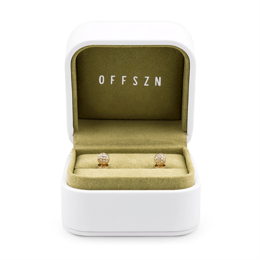 The Pavé Golf Ball Studs in 14K Gold